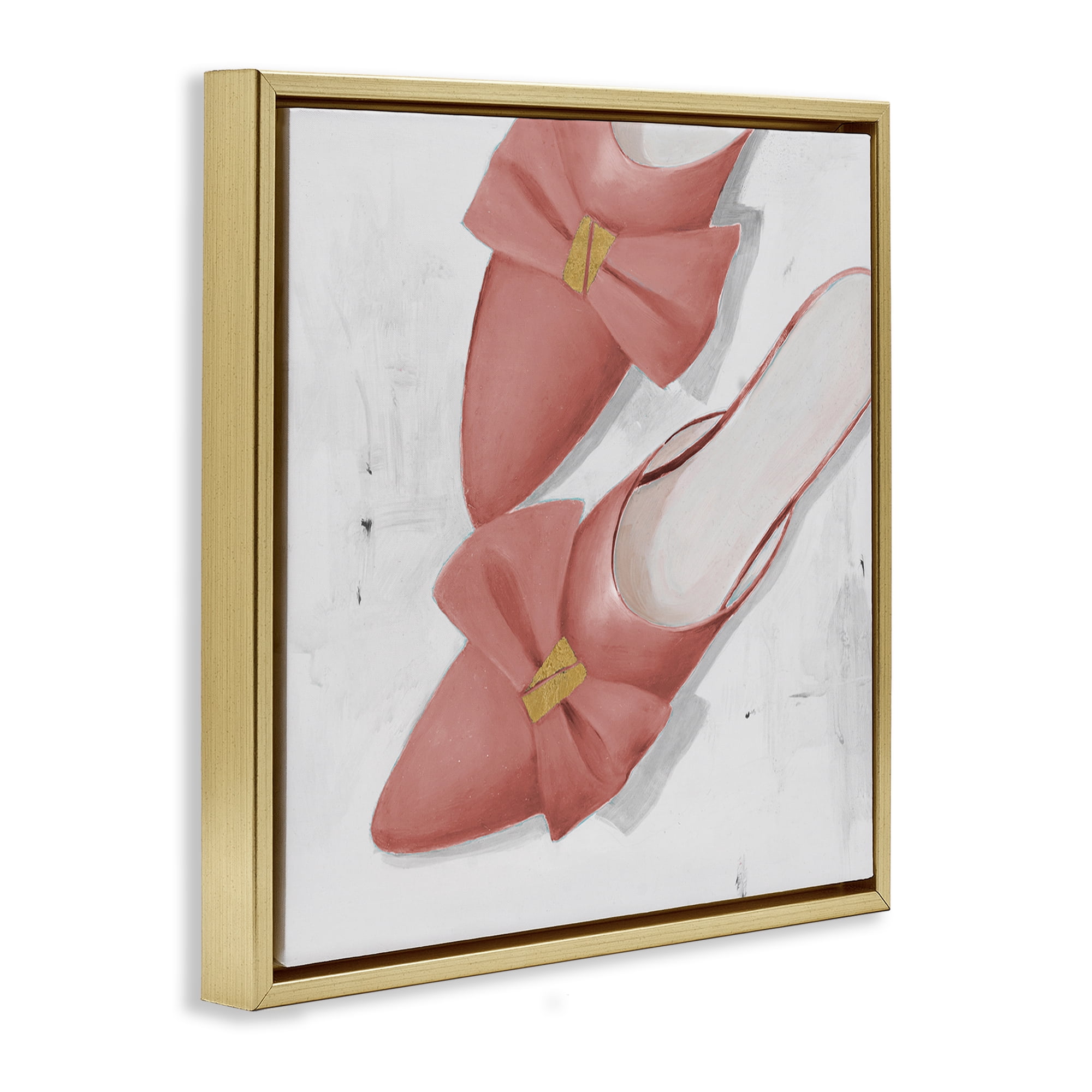 Stupell Industries Pink Kitten Heels Fashion Painting Gold Floater Framed Canvas Art Print Wall Art, 18 x 18