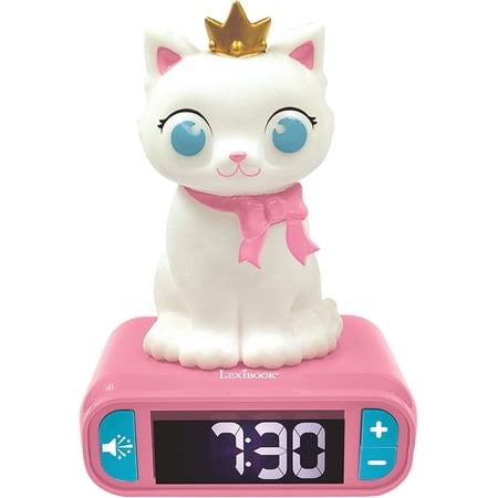 GGSW - Kitten Digital Alarm Clock for Kids with Night Light Snooze, Childrens Clock, Luminous Cat, White and Pink Colours - RL800KT