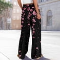 thumbnail image 5 of Wutalume Women's Wide Leg Pants with Pockets, Floral Print Elastic High Waist Loose Fit Trousers, Lightweight Summer Bottoms for Vacation,Pink 2XL, 5 of 8