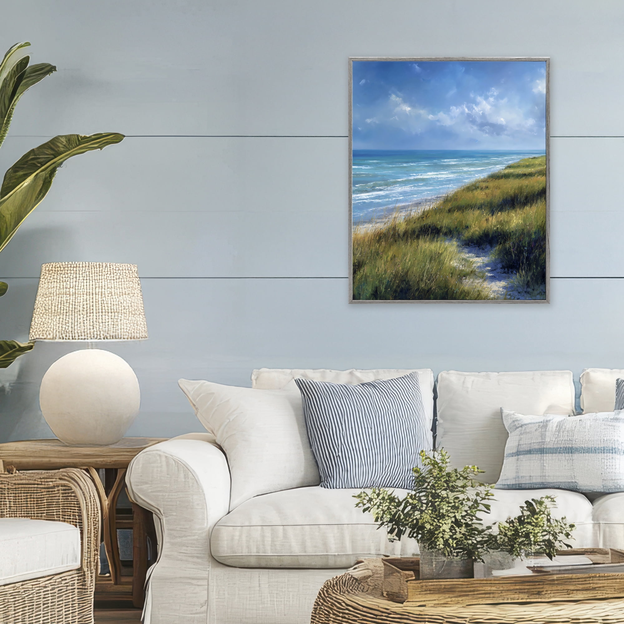Stupell Industries Coastal Grass & Rolling Waves Gray Framed Giclee Art, design by Franklyn Gregory