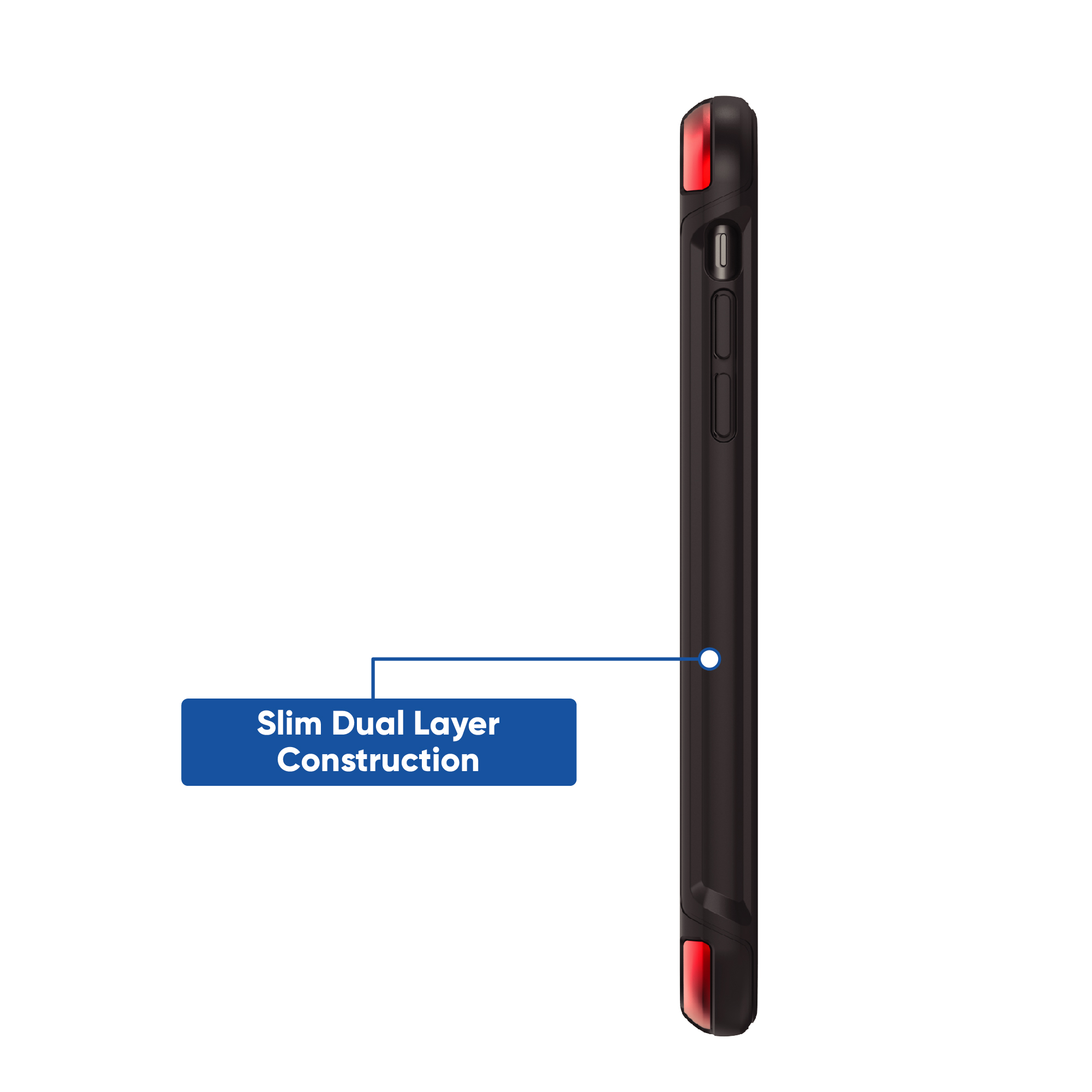 onn. Protective Dual-Layer Phone Case with Metal Corner Defense for iPhone XR, iPhone 11 - Clear with Black/Red
