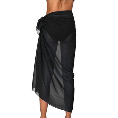 Women s Sarong Pareo Chiffon Bikini Cover Up Swimsuit Shawl (145*110cm Black)