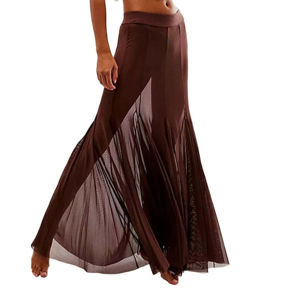Sheer Maxi Skirt for Women Flowy Beach Cover Up Long Boho Skirt Summer Casual Elegant Swing Dance Party Skirt