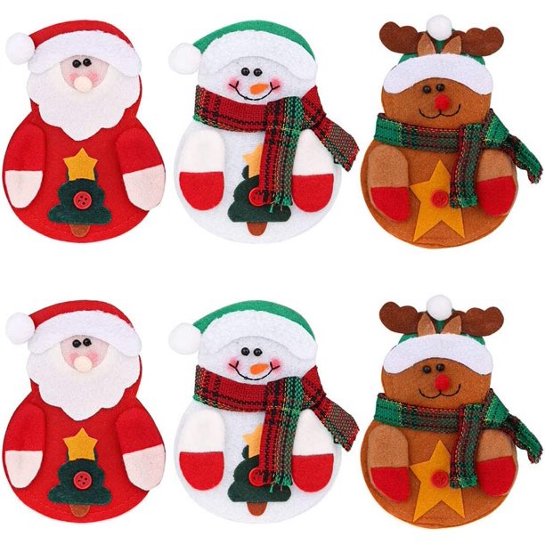 Juego de 6 soportes para vajilla de Navidad, muñeco de nieve, Papá Noel, alce, cuchillo y tenedor, fundas para Navidad, Año Nuevo, fiesta, cena, decoración de mesa, adornos (Santa Claus)