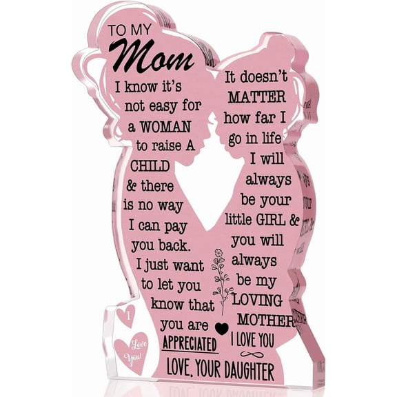 Mom Gifts Mothers Day Birthday Gifts from Daughter, Mom Birthday Gift Ideas Cool I Love Mom Best Mom Ever Gifts New Mom Single Mom Christmas 2025 Mother's Day Easter Gift Acrylic Plaque Sign