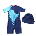 thumbnail image 3 of Kid Baby Boys Swimsuit One-Piece Zipper Cartoon Dinosaur Print Bodysuit Swimwear Bathing Suit Cap, 3 of 3