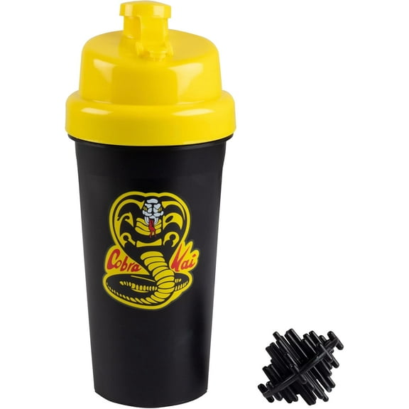 Cobra Kai Season 6 Shaker Bottle w/ Blender Mixer Ball, 25oz - Blend Protein Powder, Sports Drinks, Shakes, Smoothies - Officially Licensed - Karate Kid Gift for Kids, Teens, Adults