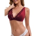 thumbnail image 4 of INSPIRE CHIC Women's Lace Trim Wirefree Lingerie Push Up Adjustable Spaghetti Straps Deep V Soft Bras M Wine Red, 4 of 4