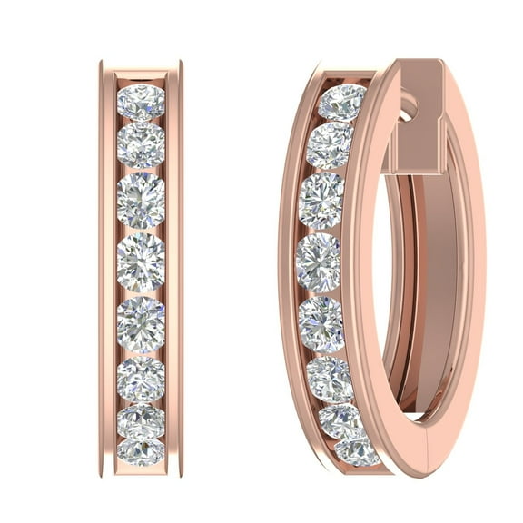 1/2 Carat Channel Diamond Hoop Earrings in 14K Rose Gold - IGI Certified