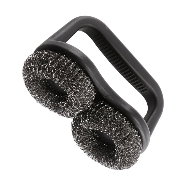 Cleaning Brush for Outdoor Kitchen - Short Handle Mesh Scrubber Grill Brush with Scrub Heads and Scraper for BBQ Grilling Oversized Comfortable Grip High-Performance Cleaning Tool for Grime Removal on