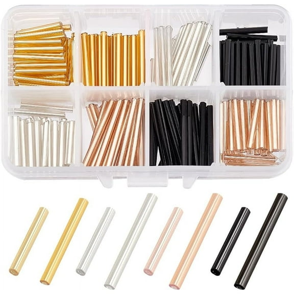 1 Box 64g Opaque Glass Bugle Beads 30mm/20mm Bugle Seed Beads Tube Loose Beads for Jewelry Making- Metallic Color