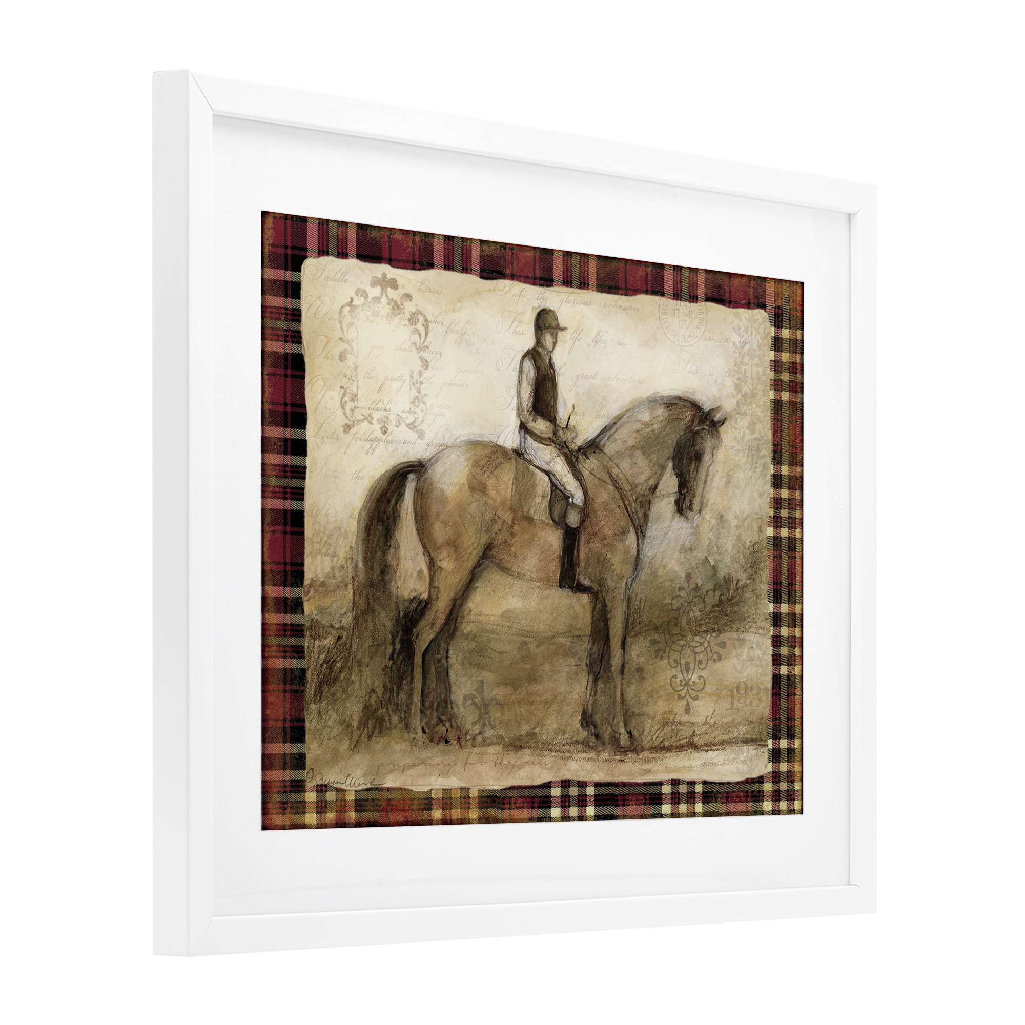 Stupell Industries Horse With Jockey & Plaid White Framed Print Under Glass, design by Susan Winget