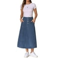 thumbnail image 2 of INSPIRE CHIC Women's Long Jean Denim Skirts High Waisted Frayed Midi Skirt with Pockets XS Blue, 2 of 6