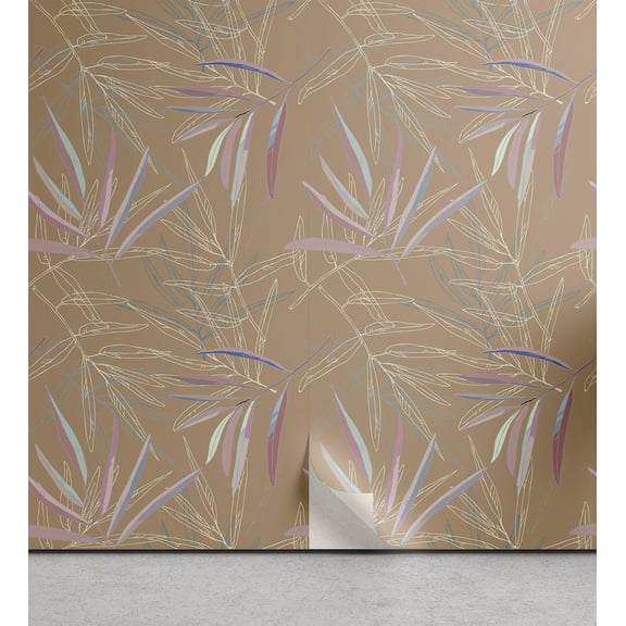 Ambesonne Leafy Design Peel & Stick Wallpaper for Home, Tropical Dreamy Leaves, 13"x36", Pale Lilac Khaki Cream