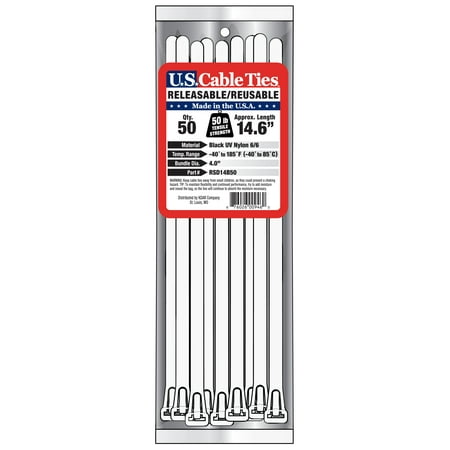 Releasable Bindings - US Cable Ties RSD14B50 14 Inch Releasable Ties, UV Black, 50 Pack