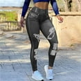 thumbnail image 2 of Cagogo Women Plus Size High Waisted Ripped Casual Jeans Long Pants Stretchy Streetwear Tapered Denim Trousers for Curvy Figures Loose Fit Fashion Bottoms Everyday Wear, Gray XL, 2 of 5