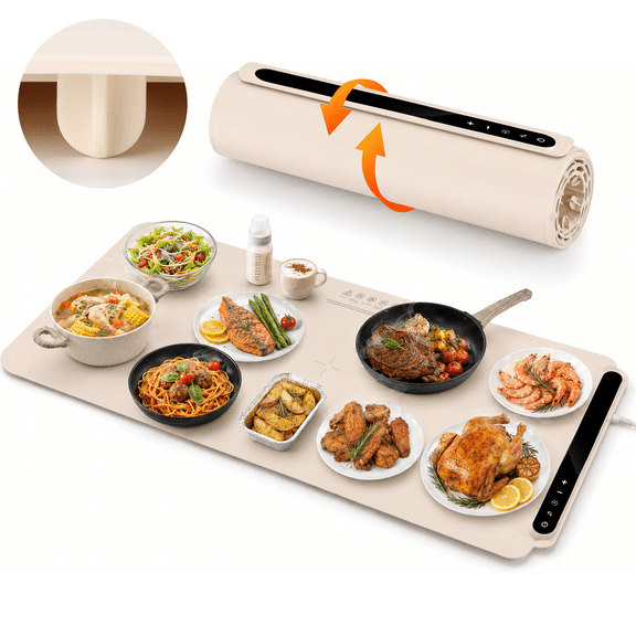 36x16in Food Warming Mat for Countertop,Extra Large Electric Food Warming Tray for Parties Buffet,7 Temp Levels & 6 Hour Timer, Auto Shut-Off,Full-Surface Heating Pad for All Gathering,Beige