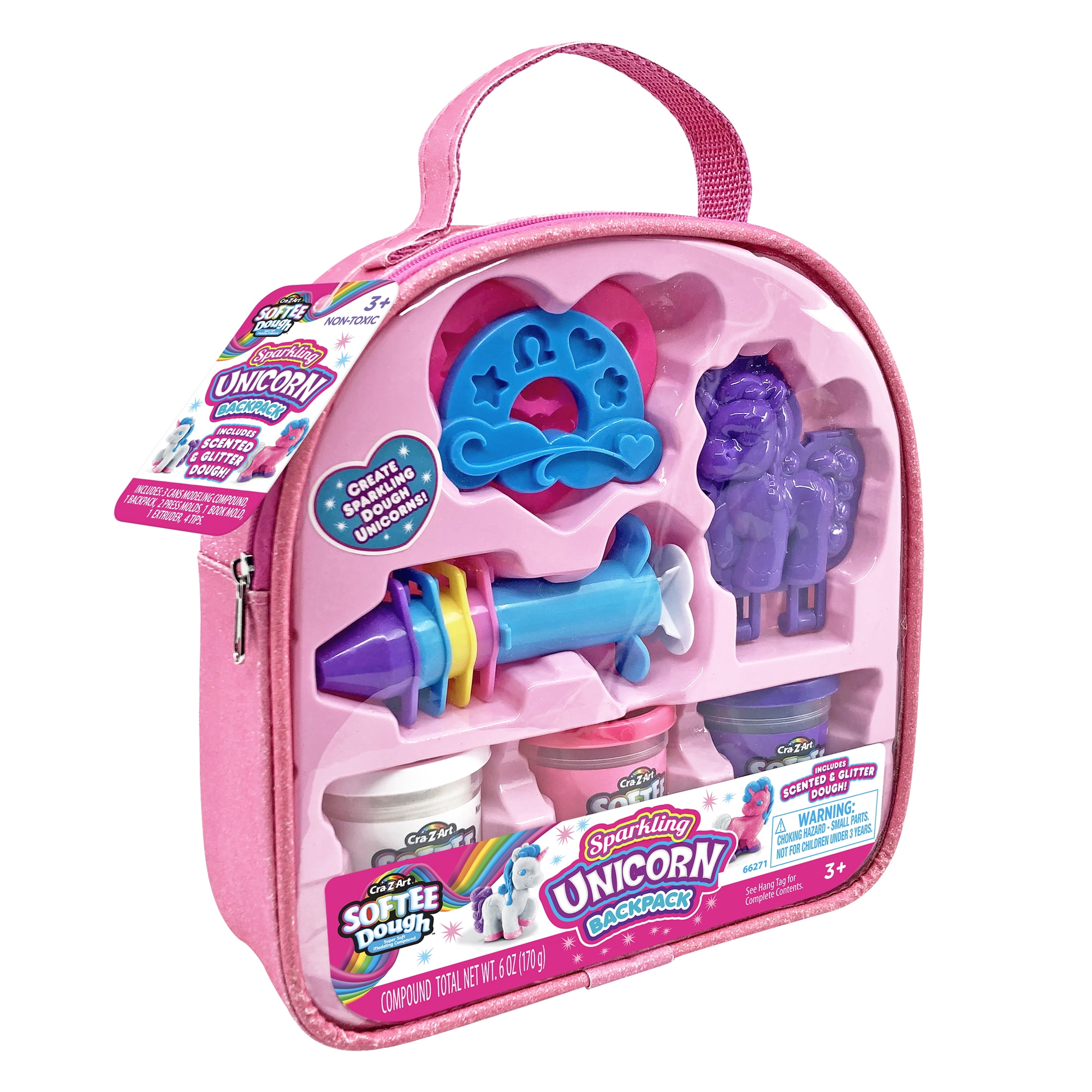 Cra-Z-Art Softee Dough Sparkling Unicorn Backpack, Pretend Play Toy Set for Kids Ages 3+