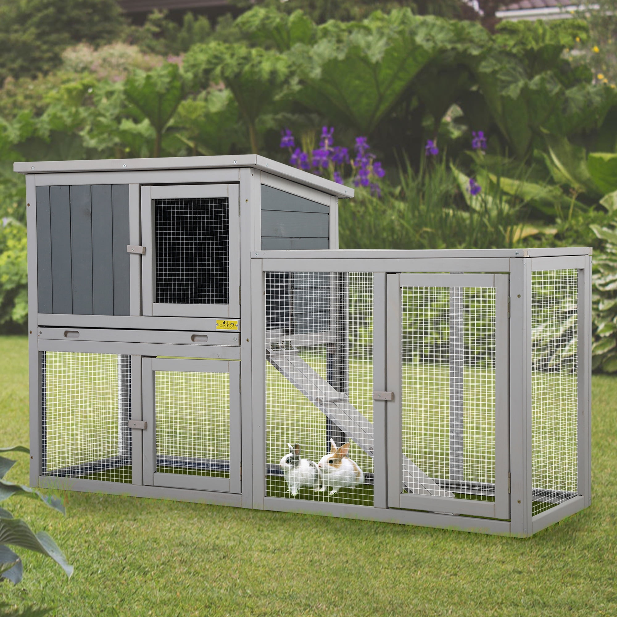 Coziwow 54.7" Wooden Rabbit Hutch Small Animal House Outdoor, Gray