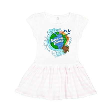 

Inktastic Earth Day Save Our Planet Turtle and Birds Gift Toddler Girl Dress