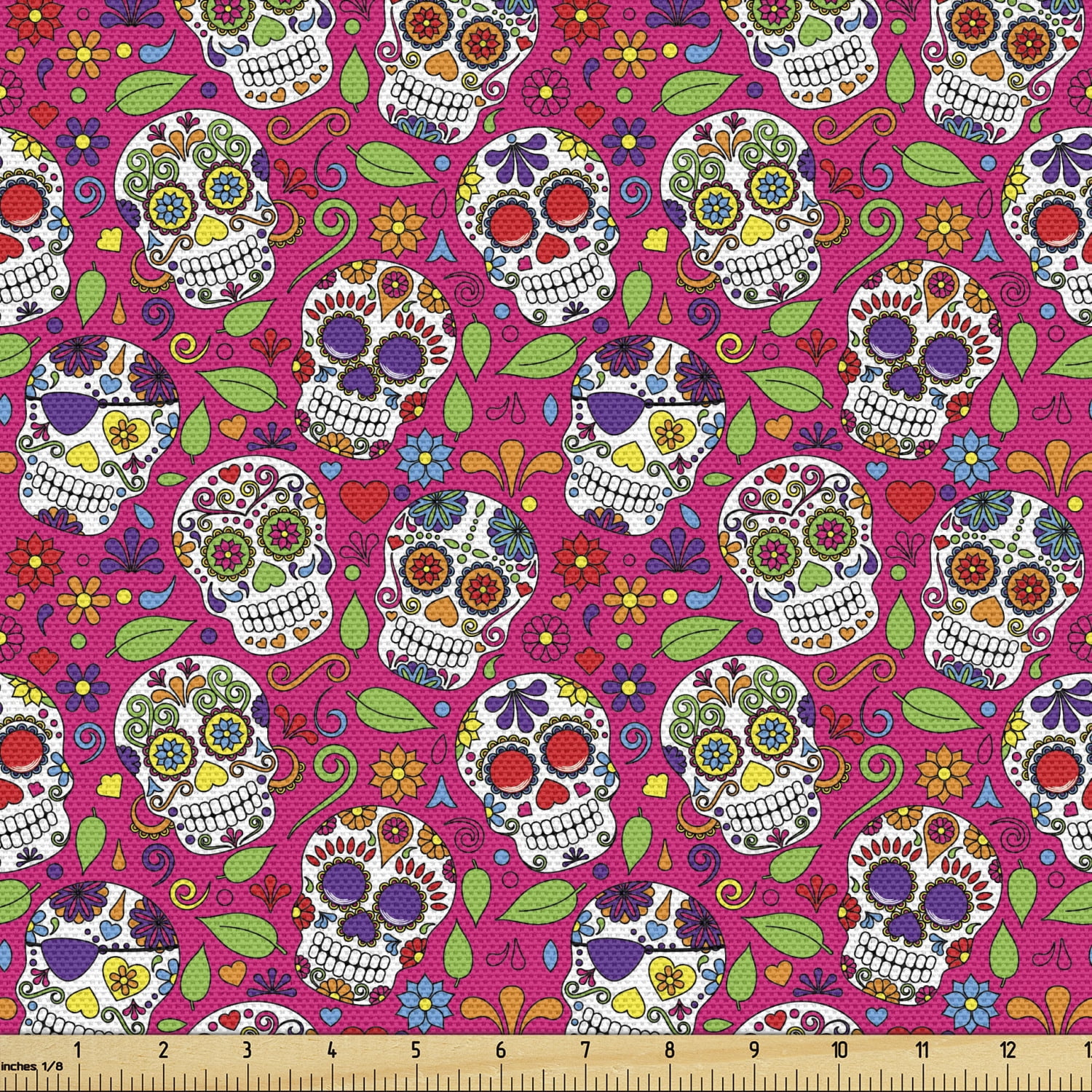 Sugar Skull Fabric by the Yard, All Saints Day Oriental Mexican Flowers