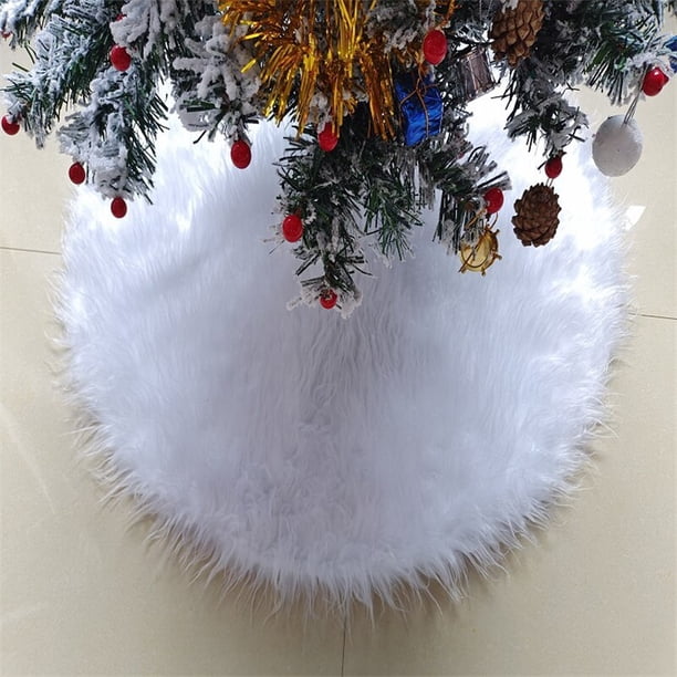 Falda de árbol de Navidad de 78/90/122cm, alfombra de piel sintética, copo de nieve blanca de estera de felpa para el hogar, decoración de árbol de Navidad, adorno de delantal de Noel, 1 ud.