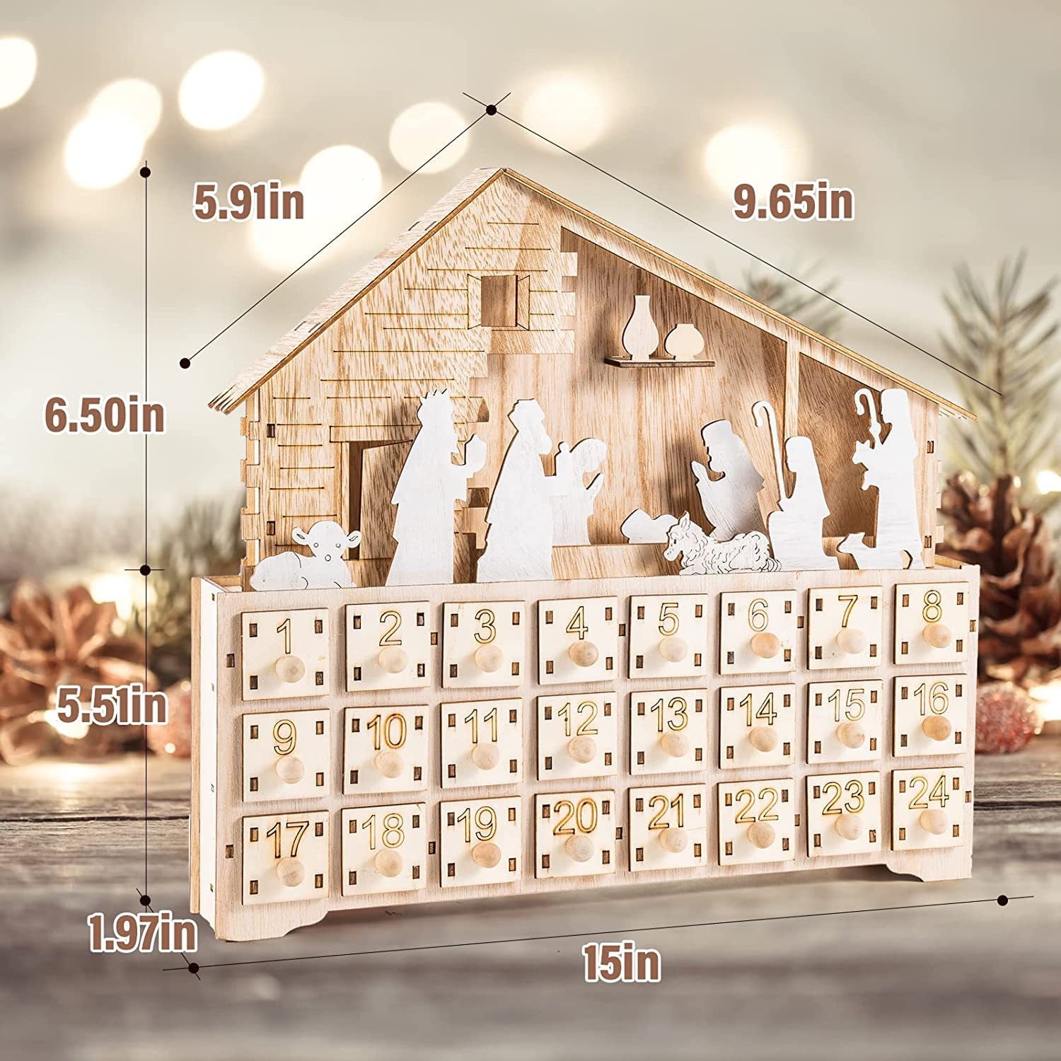Clearance!2024 Christmas LED Wooden Advent Calendar With 24 Drawers, 24  Days Countdown Lights Up DIY Advent Calendar Empty Box Christmas Holiday  Decorations 