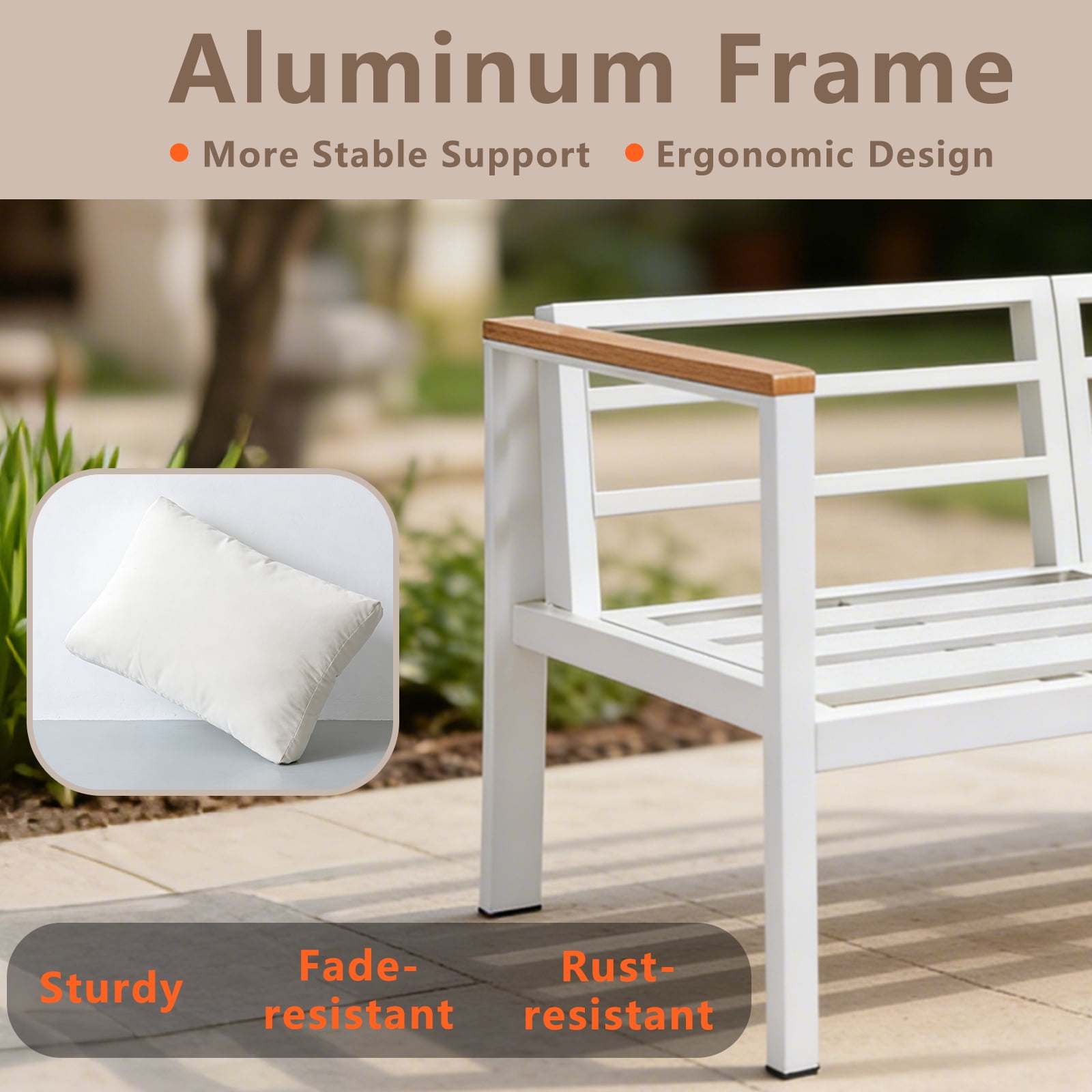 Aluminum Patio Furniture Set with Slim Armrests,7 Seat Modern Outdoor Conversation Set with Cushions and Coffee Table,Metal Patio Sofa Set White