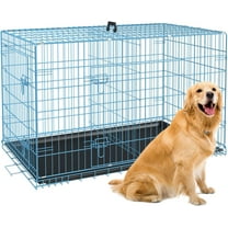 BestPet 42 inch Foldable Metal Dog Crate for Large Dogs, Double Door, Divider, Removable Tray(Blue)