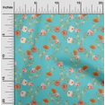 thumbnail image 1 of oneOone Popeline de Coton Bleu Turquoise Tissu Fleur et Feuilles Aquarelle Matériel de Couture Tissu Imprimé au Mètre 56 Pouces de Large, 1 of 4