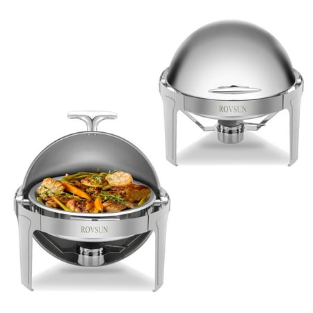 

ROVSUN 2-Pack Roll Top Chafing Dish Buffet Set 6 Quart Full Size Pan Chafer Stainless Steel Round Set with Food Pan Water Pan and Fuel Holders for Wedding Parties Banquet Catering Events