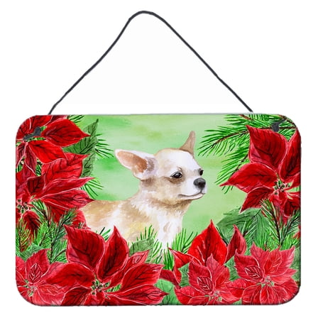Carolines Treasures CK1345DS812 Chihuahua Leg up Poinsettas Wall or Door Hanging Prints  8x12 multicolor