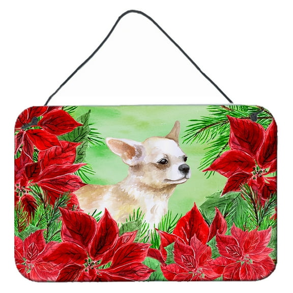 Carolines Treasures CK1345DS812 Chihuahua Leg up Poinsettas Wall or Door Hanging Prints 8x12 multicolor