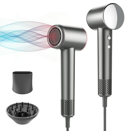 Gasky Ionic Hair Dryer - 110000 RPM High-Speed Brushless Motor,Fast Drying, Low Noise Thermo-Control Hair Dryer with Diffuser and Nozzle for Home & Travel, Silvery