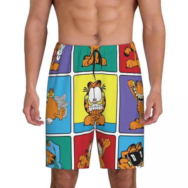 Custom Print Men Manga Garfields Cartoon Anime Cat Pattern Pajama Bottoms Sleepwear Pjs Sleep Shorts with Pockets