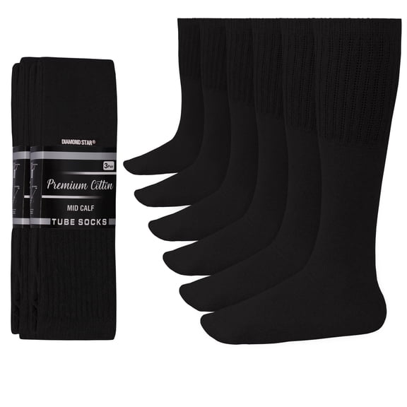 Diamond Star Men’s Tube Socks – Premium Cushioned Cotton Over the Calf Athletic Knee High Socks (Black - 6 Pairs 26 inches Mid Calf Socks fit size 10-15)