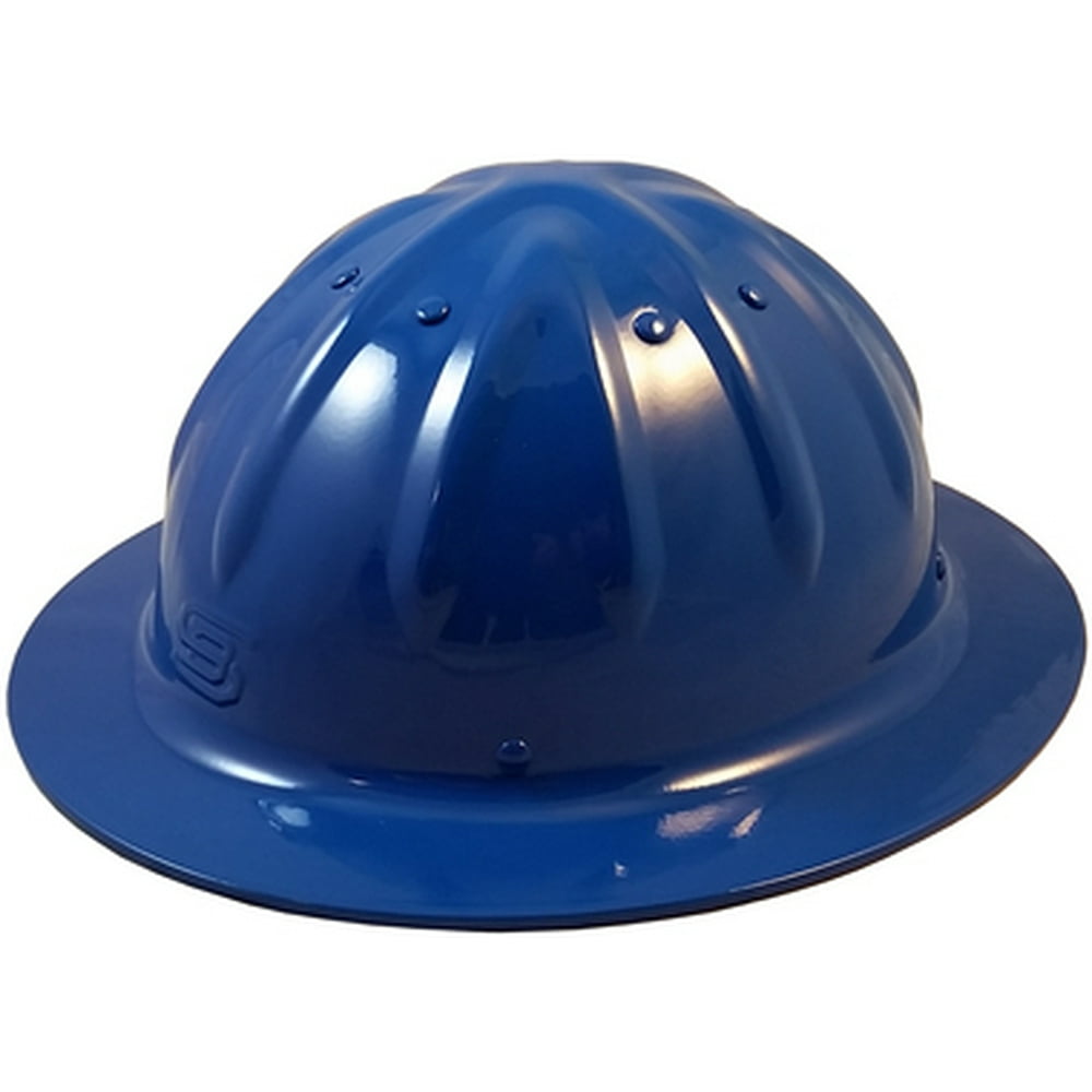 Skull Bucket Metal Hard Hats Full Brim with Ratchet Suspensions Blue