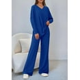 thumbnail image 4 of PRETTYGARDEN 2 Piece Lounge Sets for Women Fall Outfits Casual Knit V Neck Long Sleeve Tops Wide Leg Pants Matching Set, 4 of 8