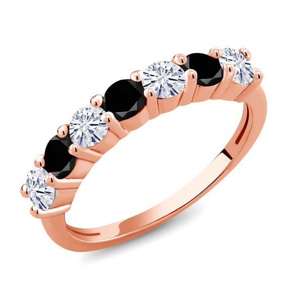 Gem Stone King 18K Rose Gold Plated Silver Moissanite Anniversary Ring for Women (1.15 Cttw, Gemstone Birthstone) (Size 9)
