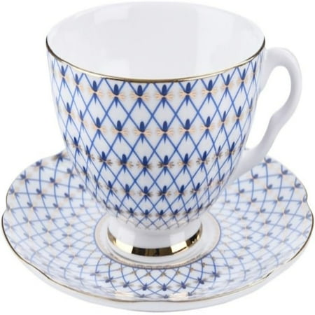 

XHUNGLE ea rituals this exquisite bone china coffee mug and saucer set features a stunning blue grid design. Indulge in the luxury of savoring your favorite beverage in style with this e