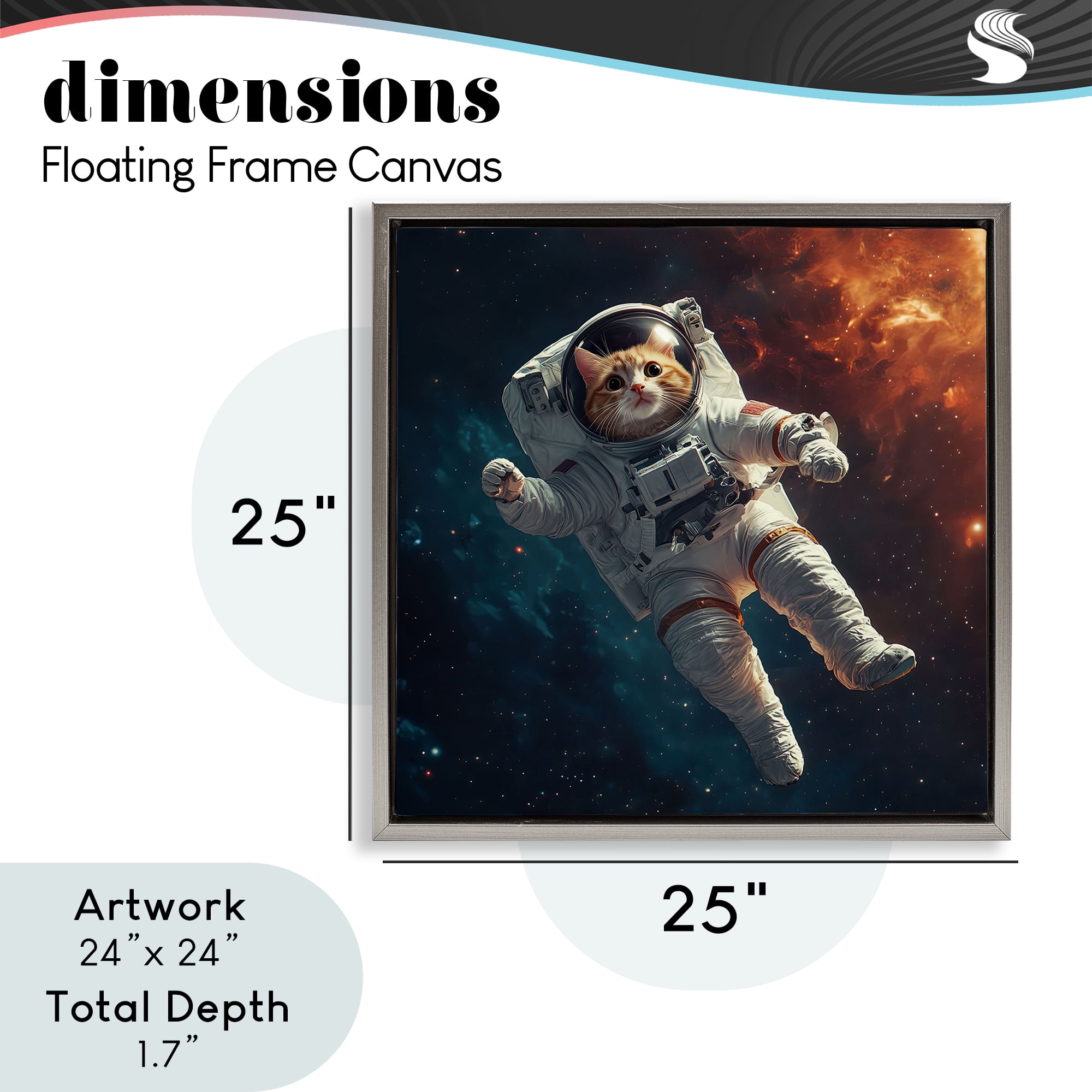 Interstellar Cat Astronaut Gray Framed Floater Canvas Wall Art, design by Jim Baldwin