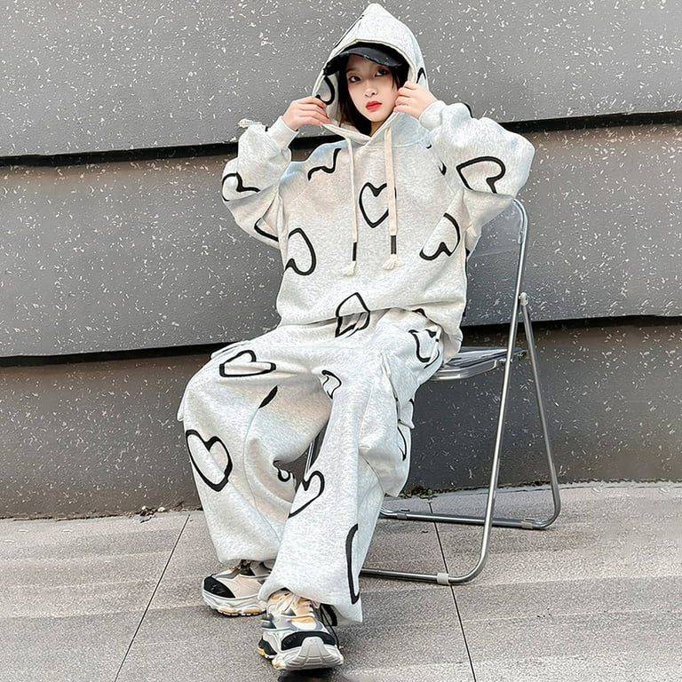 RUTAYY Kids Girls Outfits Sets Love Printed Loose Hoodie Casual