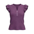 thumbnail image 3 of ClodeEU Women’s V Neck Puff Short Sleeve T Shirt with Button ,Casual Solid Color Top Purple,Women's Plus XL, 3 of 7