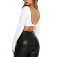thumbnail image 3 of Qiylii Women Long Sleeve Crop Top U Neck Backless Cropped Shirt Top Blouse Sexy Low Cut Bustier Top Fashion Streetwear, 3 of 4