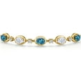 thumbnail image 3 of Gem Stone King 18K Yellow Gold Plated Silver London Blue Topaz and Moissanite Bracelet for Women | 4.80 Cttw | November Birthstone | Oval 7X5MM | Fully Adjustable 9 inch, 3 of 6