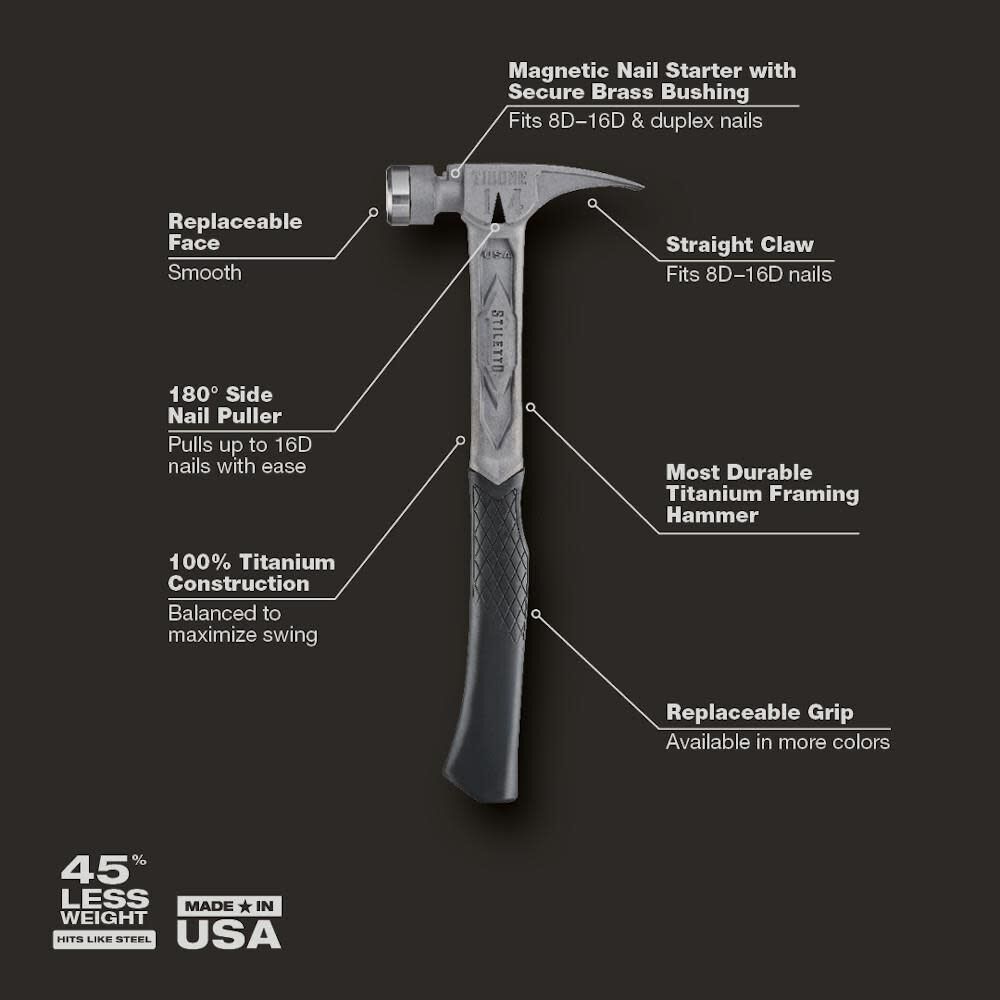 Stiletto Tibone 14Oz Smooth/curved Titanium Framing Hammer