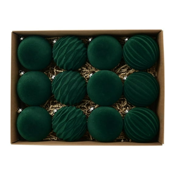24Pcs Velvet Christmas Ornaments 2.36Inches Christmas Balls Shatterproof Baubles Xmas Ball Ornament for Christmas Tree Hanging Winter Decorations Indoor Party Home Decor Green