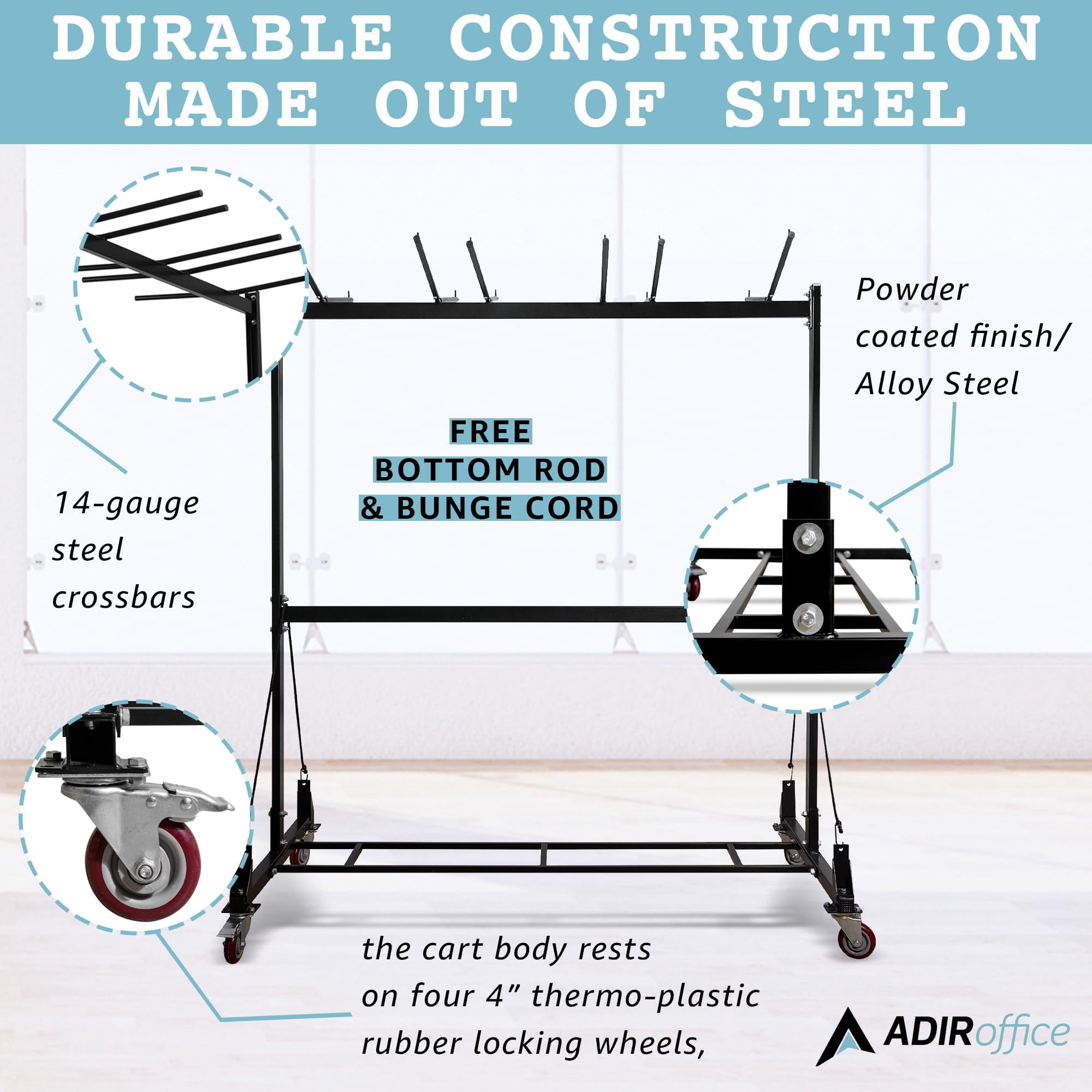 AdirOffice Combo Cart for Chairs & Tables - Foldable Seat & Table Wheeled Caddy - Steel Body Truck with Locking Swivel Caster Wheels - 600 Lbs Weight Capacity - Quick & Easy Assembly