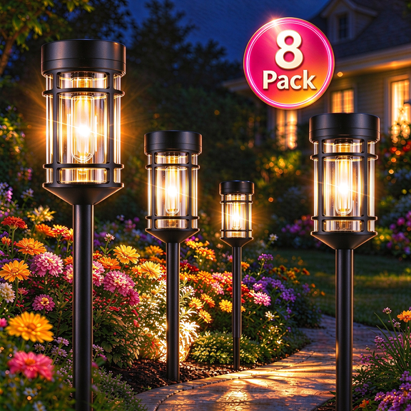 CATGOOD 8 Pack Solar Pathway Lights Outdoor Waterproof, 3000K Auto On/Off Solar Garden lights for Yard Lawn Walkway, Warm White