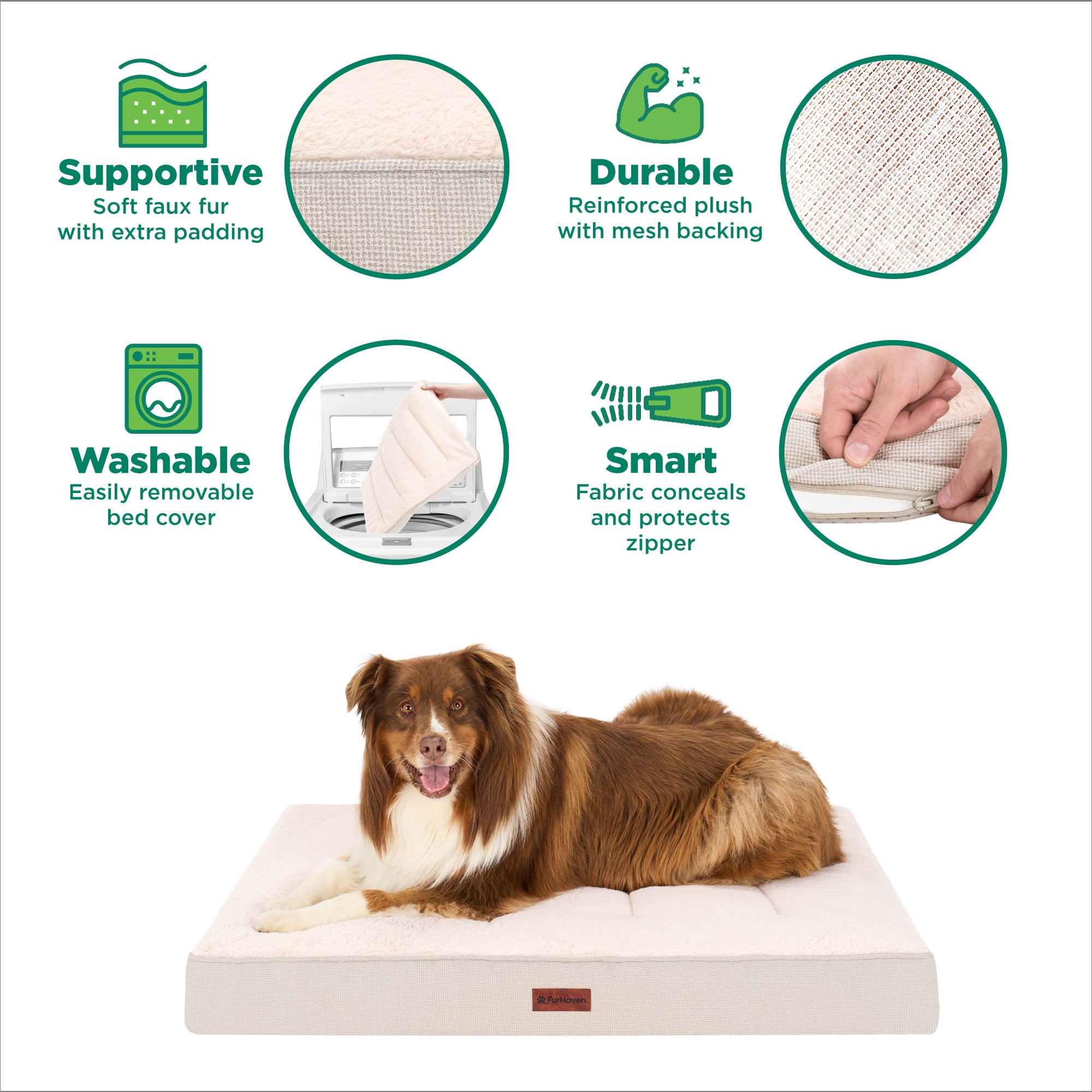 FurHaven Plush & Decorator Check Tuft-Top Orthopedic Mattress Pet Bed for Dogs and Cats - Wheat, Jumbo
